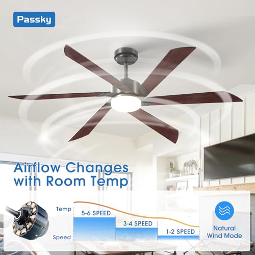 Image of Passky 60 Inch Black Contemporary Ceiling Fans with Lights, Remote Control | 3CCT dimmable light, quiet DC motor, reversible airflow; black contemporary style for bedroom and living room
