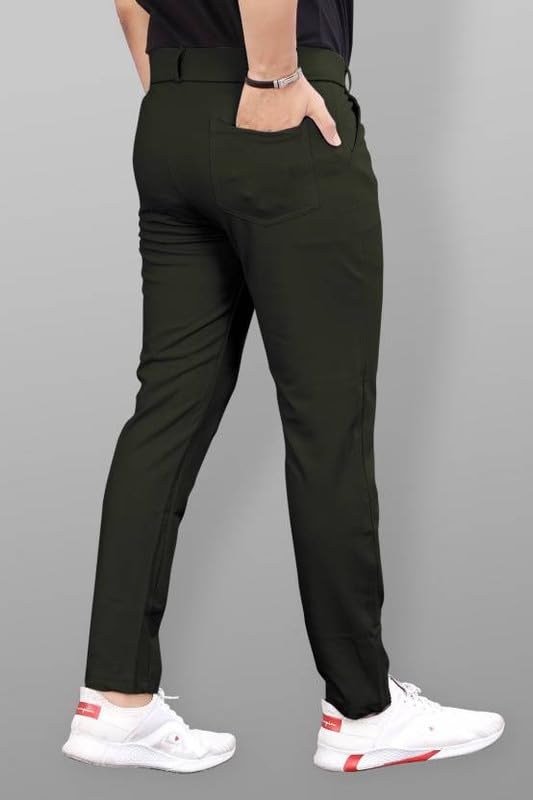 Image of Men's Slim Fit Lycra Blend Stretch Trousers | 2 Button Closure | Side Pockets | Formal & Casual Wear