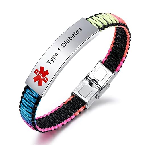JF.JEWELRY Diabetes Awareness Bracelet | Pre-Engraved Type 1 Diabetes Medical Alert Bracelets for Women Girls | Hand-Woven Medical ID Bracelet