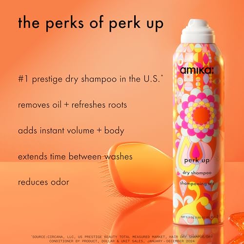 Image of amika perk up talc-free dry shampoo | refreshes roots with a voluminous 'oomph' between washes, no white residue, absorbs oil + reduces odor, for all hair types