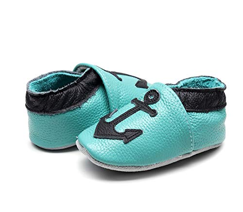 Bebila Leather Cartoon Baby Moccasins - Cute Suede Soft Sole Toddler Shoes Boys Girls First Walker Non-Slip Shoes Infant for Newborns,Crawling Slippers ?12-18Months/13.5cm,Anchor?