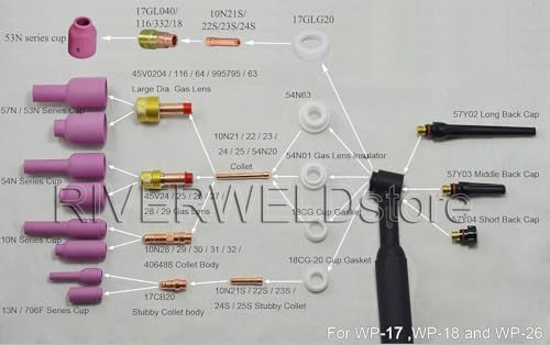 Image of RIVERWELD TIG Gas Lens Collets Bodies Large Diameter 45V29 .020 inch 0.5mm 2pcs