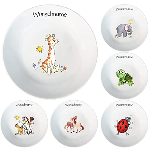 Doriantrade Kinder Müslischale Breischale Schale Porzellan Tiermotive personalisierbar mit Wunschname Name Kindergeschirr mit Namen personalisiert (Giraffe)