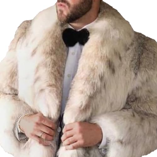 Men's Winter Turn Collar Faux Fur Coat Long Sleeve Shaggy Parka Overcoat Warm Thick Outwear Cardigan Jacket3