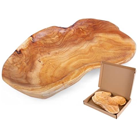 BTEOBFY Natural Wood Fruit Bowl 11-13 inch, Unique Handmade Wood Serving Platter, Wood Fruit Snack Dish for Sandwich Bread Serving, Appetizer Display, Vintage Ring Dish, Hand Carved Artworks Cover