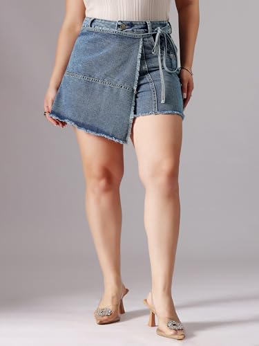 Image of Miss Chase A+ Women's Regular High Rise Above Knee Stretchable Denim Shorts & Skirts