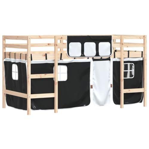 Homgoday Cama alta para niños con cortinas blancas y negras, 80 x 200 cm, madera maciza de pino, cama alta individual, cama alta para niños, litera tipo loft con escalera tipo 1 muebles - imagen 4