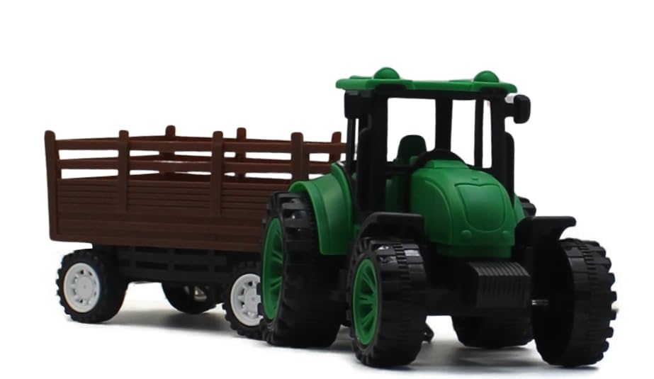 Image of Friction Powered Tractor Trolley Toy for Kids | Farm Tractor Toy with Trailer for Boys & Girls | Push & Go Tractor Vehicle Toy | BIS Certified | NeoKiddo (Green)