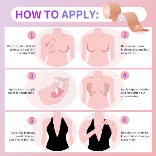 Boob Tape Kit, Boobtape for Breast Lift with Breast Petals and Covers, Sticky Adhesive Boobytape Bra Tape, Breathable Push Up Breast Tape for Breast Lift, Nipple Tape Cover for Large Breasts A-G Cup4