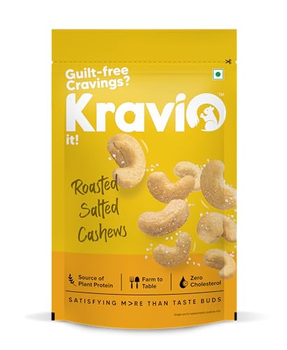 Image of Kravio Premium Roasted Salted Cashew Nuts 200g | Zero Cholesterol Natural Jumbo Size Whole Kaju Nuts & Dry Fruits | Rich in Protein, Roasted Crunchy Delicious Healthy Snacks