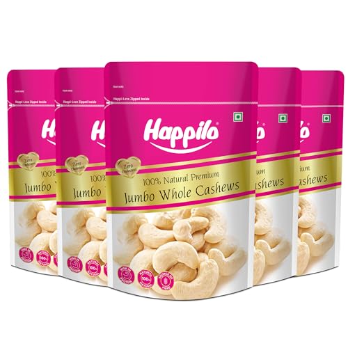 Image of Happilo Natural King Size Whole Cashews 200g (Pack of 5) | Dry Fruits, Kaju, Healthy Snacks | Unsalted Cashew Nuts | Crunchy, Nutritious & Delicious Nuts | Rich in Protein, Magnesium & Phosphorus