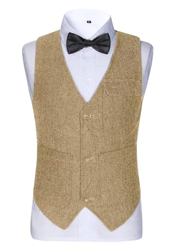 Image of Retro Boys Tweed Vest for Kids Formal Dress Herringbone Suit Vest for Toddler Boy Wedding Waistcoat