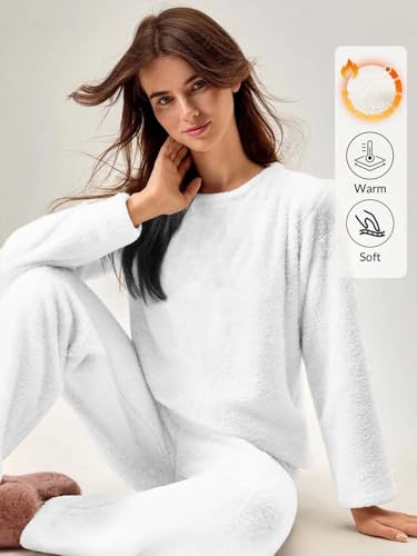 Image of KOTTY Girls White Winter Set Warm Fleece Cozy Full Sleeve Top and Pant Set