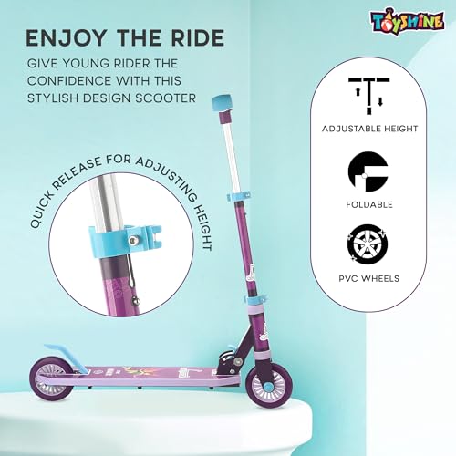 Image of Toyshine Jumbo 2 Wheel Runner Scooter with Anti Slip ABS Base Aluminium Structure Height Adjustable Handlebar Foldable Max Load 50kg for Boys and Girls Ages 4 and Above - Purple