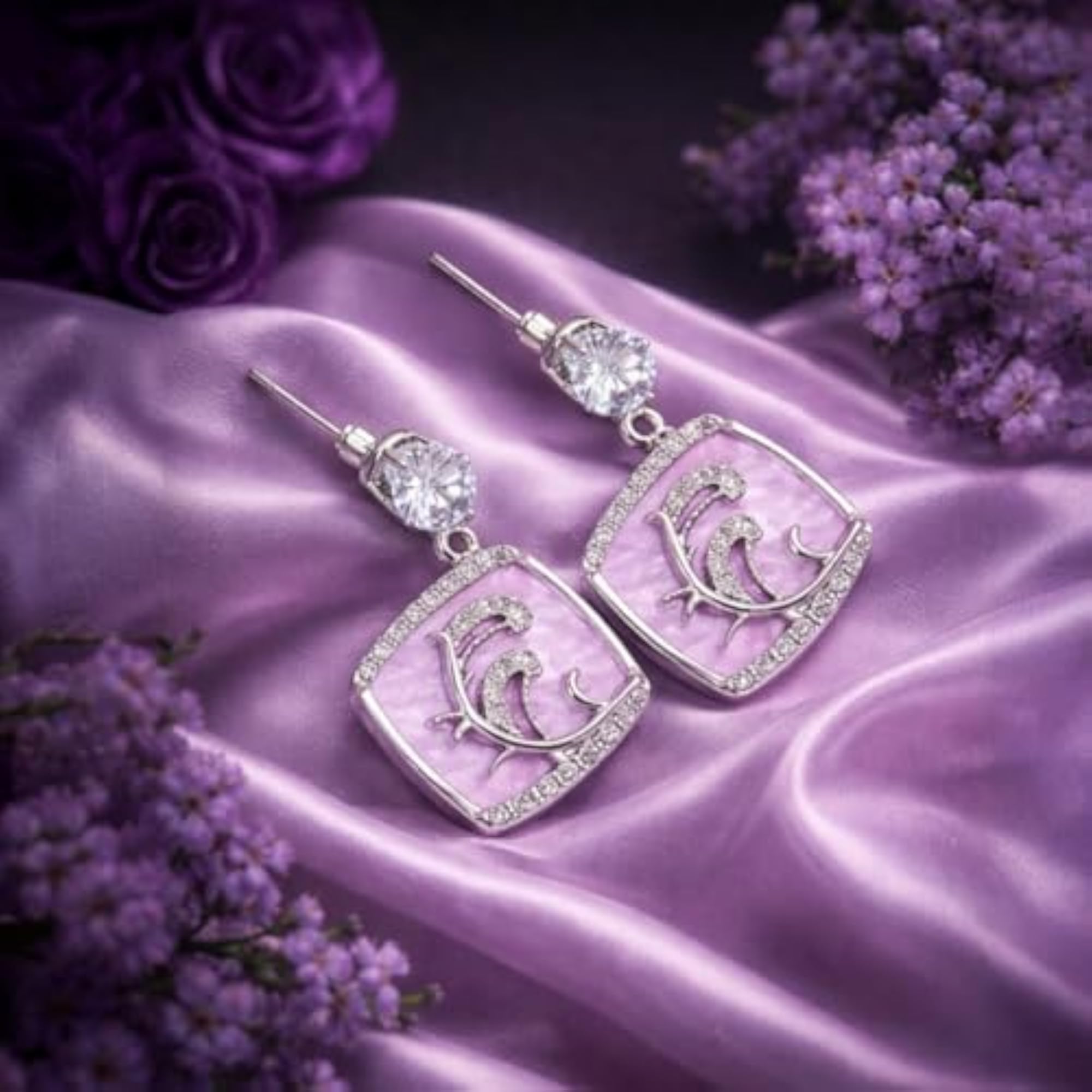 Sparkling American Diamond Purple Drop Earrings