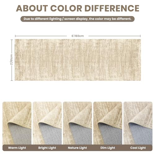 Zesthome Washable Runner Rug 2x6, Runners for Hallways, Non Slip Kitchen Runner Rugs, Soft Abstract Entryway Runners, Ultra-Thin Stain Resistant Rug for Bedside, Laundry, Corridor (Beige/Brown, 2'x6')