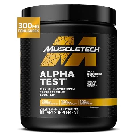 MuscleTech Testosterone Booster for Men, MuscleTech AlphaTest, Tribulus Terrestris & Boron Supplement, Max-Strength ATP & Test Booster, Daily Workout Supplements for Men, 240 Pills (Package May Vary) Cover