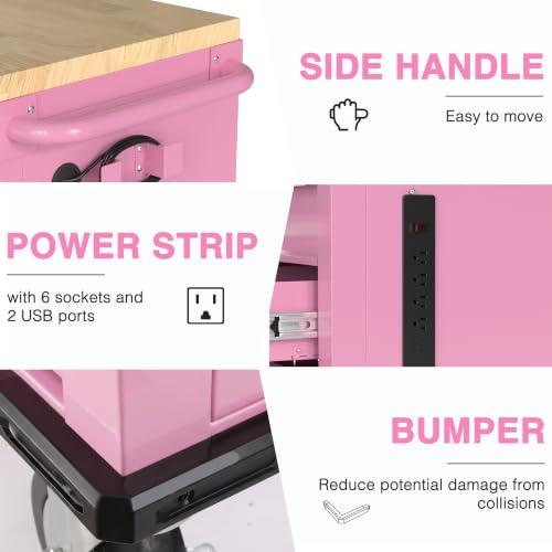 Image of WORKPRO 62 inch x 20 inch Rolling Tool Chest, 7-Drawer & 2-Door, Pink