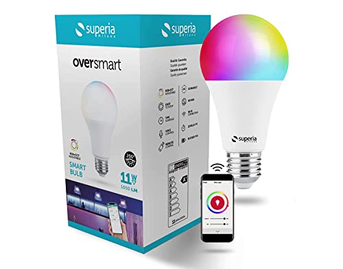 Superia Milano Lampadina SMART RGB + Bianco regolabile (2700K - 6500K) dimmerabile, Wi-Fi, Compatibile con Google Home, Alexa, E27, 11W, 1050lm GE27RGBCCT