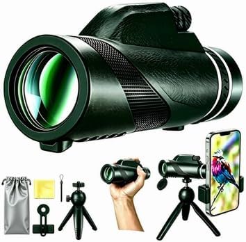 80X100 HD Monocular Telescope, with Phone Holder Tripod, Portable Lightweight Scope for Wildlife Sports Camping Outdoor Activities