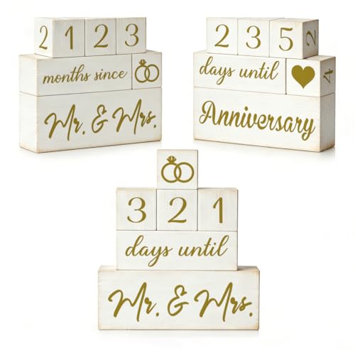 6-Piece Wooden Wedding Countdown Calendar Block Set Her White
