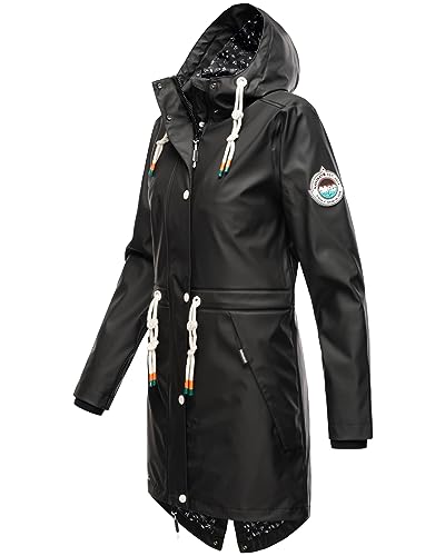 Navahoo Damen Übergangsjacke Regenmantel wasserdichte lange Regenjacke mit verstellbarer Kapuze und geschweißten Nähten Tropical Stormoo Black Gr. M