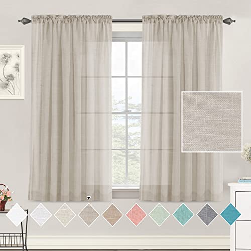 Tenger Home Lot de 2 rideaux semi-transparents en lin avec galon froncé pour salon, chambre à coucher (lin, 150 x 150 cm)