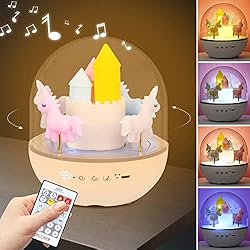 Lamparas Para Habitacion Niña MAOZHBO Lampara Nocturna LED Luz Nocturna Infantil Carrusel con Función de Mando a Distancia y 8 Música 5 colores lámpara Regulable, USB Recargable, Regalos Para Niñas Niños Habitación