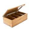 Relaxdays Teebox HBT: 9 x 28,5 x 16 cm Teekiste aus Bambus mit aufklappbarem Deckel Teedose mit 4 Fächern für circa 80 Teebeutel als Teebeutelbox und Schmuckkästchen aus Holz kein Aromaverlust, natur