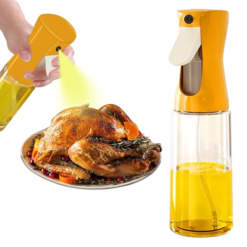 ROHGAO Oil Sprayer for Cooking -200ml Glass Olive Oil Sprayer, Cooking Sprayer, Kitchen Gadgets for Air Fryer, Canola Oil Spritzer, Widely Used for Salad Making, Baking, Frying, BBQ (Yellow)