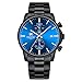 GOLDEN HOUR Men's Watches with Stainless Steel and Metal Casual Waterproof Chronograph Quartz Watch, Auto Date in Blue Face with Silver Hands