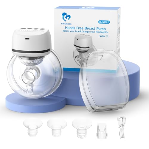 Bellababy Hands-Free Breast Pump Wearable, Electric Breast Pump Portable, Effective Suction, 4 Modes & 6 Levels, 6 oz, 1 Pack (24mm Flange, with 21mm/19mm/17mm Inserts)