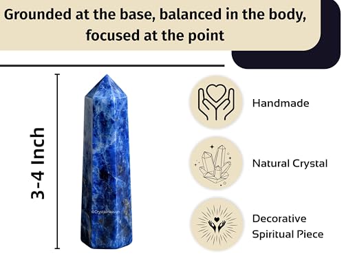 Image of Crystal Heaven Certified Sodalite Crystal Tower Obelisk Point for Chakra, Healing and Balancing - AAA Grade Original Certified Gemstone Agate for Reiki Meditation Yoga Spiritual (3-4 Inches)