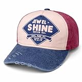Vintage Industrial Baseball Cap – Jewel Shine Design, Washed Denim Look, Adjustable Strap, Cotton Blend 6 Panel Casual Hat for Men & Women, Tricolor Style – Dida Stores (Navy * Burgundy)