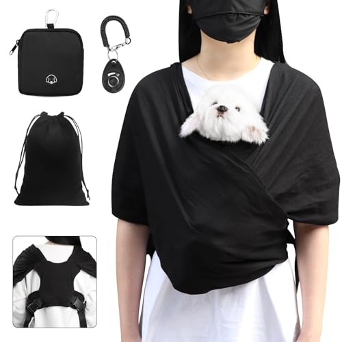 Einstellbare Größe Hundetragetasche,Freisprech Hundetasche,Vordere Hundetasche für Kleine Hunde,Katzentasche,Doppeltes Schultergurt Design,Freie Hände,Mit Hundetrainingstasche,Trainingsklicker