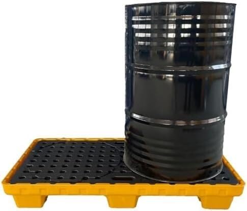 Industrial Spill Containment Pallets – Polyethylene Spill Containment Platforms with Grating for Warehouses, Factories and Garages – Modular Stackability for Paint Drums -125x65x17CM