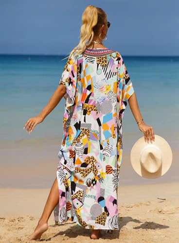 Women's V-Neck Batwing Sleeve Kaftan Dress Lightweight Beach Swimwear Cover Up for Mumu Tropical Vacation3