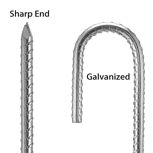 Galvanized Rebar Stakes, 12 Inch Heavy Duty Ground Stakes J Hooks For Camping Tent And Canopy Tent Stakes, 12 Pack, Silver #TOP3
