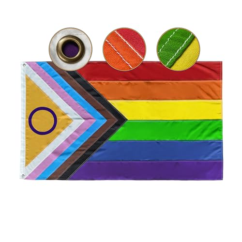 Progress Pride Flag 3x5 Foot Heavyweight LGBTQ Rainbow Lesbian Gay Bisexual Trans Flags with Brass Grommets for Outside Yard Outdoor Lawn