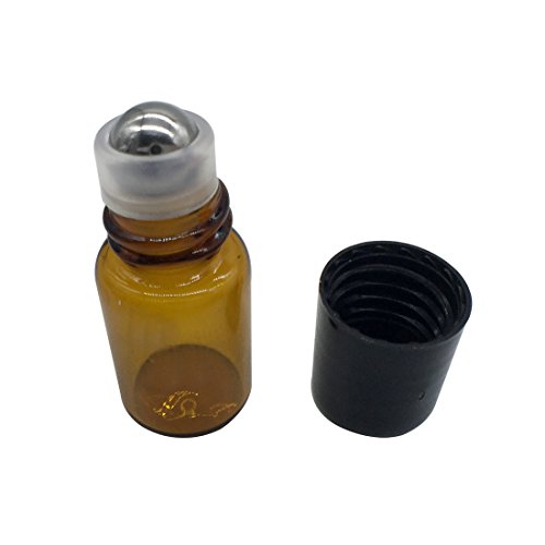 GreatBBA 30-Count 2ml Amber Mini Refillable Glass Roller Ball Bottles, Roll-on Vials for Essential Oil Aromatherapy Perfumes