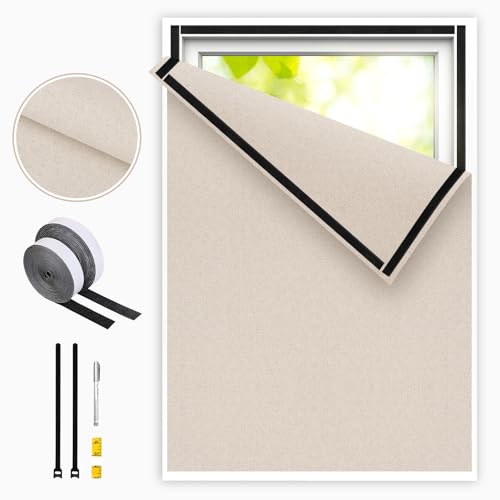 Fenster Verdunkelung,Leinenoptik Dachfenster Sonnenschutz,Hitzeschutz Fenster Innen,Verdunkelungsrollo Ohne Bohren,Dachfensterrollos Blinds Zuschneidbar,Verdunklungsfolie Meterware für Schlafzimmer