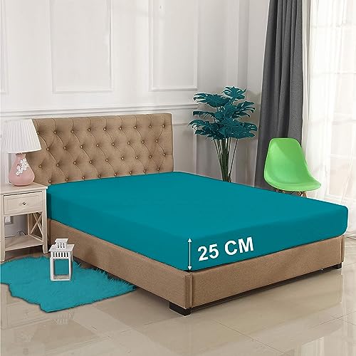 British Home Bedding   Sábanas bajeras lisas de percal de polialgodón – Resistente al encogimiento y a la decoloración con un acabado suave y lujoso (verde azulado, individual)