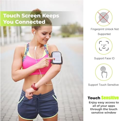 Running Armband Phone Holder with Airpods Bag, Sweatproof Sport Mobile Phone Armbands, Adjustable Phone Strap for iphone 16 15 14 13 12 11 X 8 Plus Pro Max and Android up to 6.8"(Black)