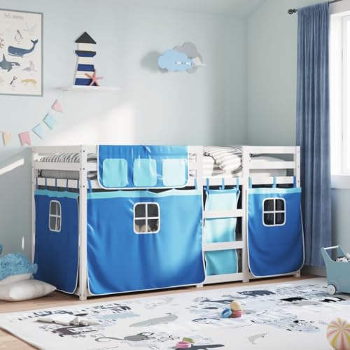 Brokky Litera con Cortinas Cama litera Matrimonio Camas literas Infantiles Madera Maciza de Pino Azul 90x190 cm / 3283908