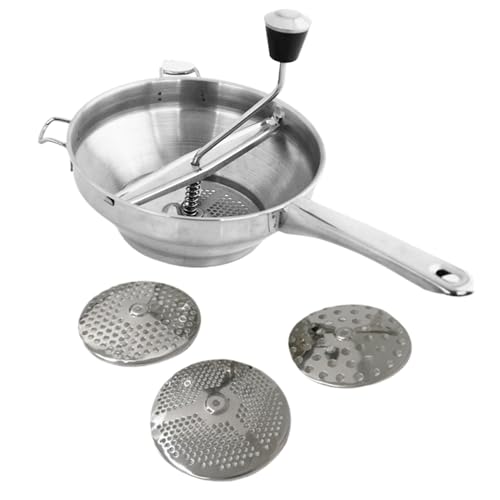 Molino de alimentos giratorio, molino de alimentos para compota de manzana,Trituradora de alimentos ergonómica de 3 discos de fresado de acero inoxidable - Trituradora de cocina, picadora rotativa de