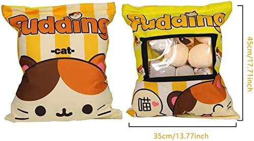HICAS Cute Snack Pillow Stuffed Animal Toys,Kawaii Cute Plush Doll Cushion,Pudding Decorative Removable Kitty Cat Dolls Creative Toy Birthday for Teens Girls Kids (Yellow Cat)