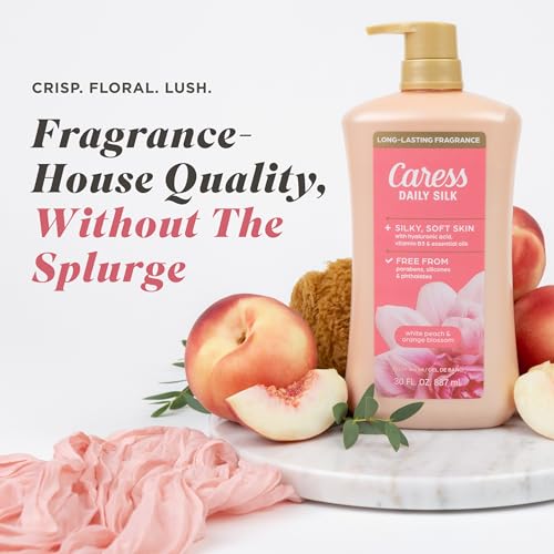 Image of Caress Body Wash With Pump Daily Silk White Peach & Orange Blossom Body Soap for Noticeably Silky, Soft Skin 30 fl oz, 4 Pack