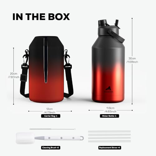Image of POWCAN 64 oz Insulated Metal Water Bottle for Women: 2-in-1 Straw & Spout Lid, Keep Cold 48H, Carrier Bag, Leakproof, BPA-Free, Half Gallon Stainless Steel Water Bottle for Sports(Ace)