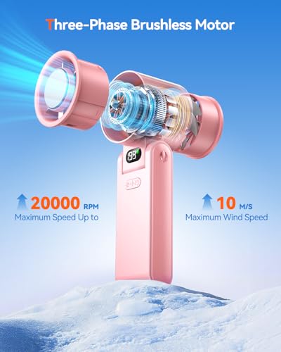 Image of Portable Handheld Fan with Ice Cooler, 199 Speed Personal Fan,5500mAh Rechargeable,20H Cooling Time,20000 RPM Powerful Motor, Summer Essential for Travel /Outdoor /Office, Pink