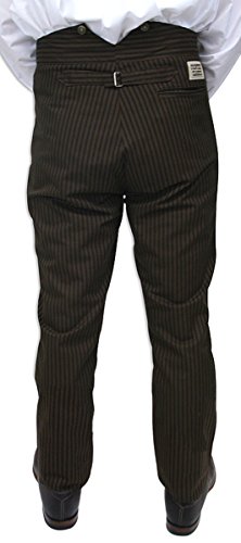 Historical Emporium Men's High Waist Ferndale Cotton Striped Trousers, Victorian Western Pants with Suspender Buttons4